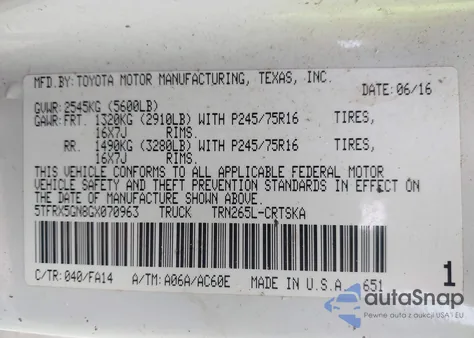 2016 Toyota Tacoma Sr from USA, damaged, VIN 5TFRX5GN8GX070963